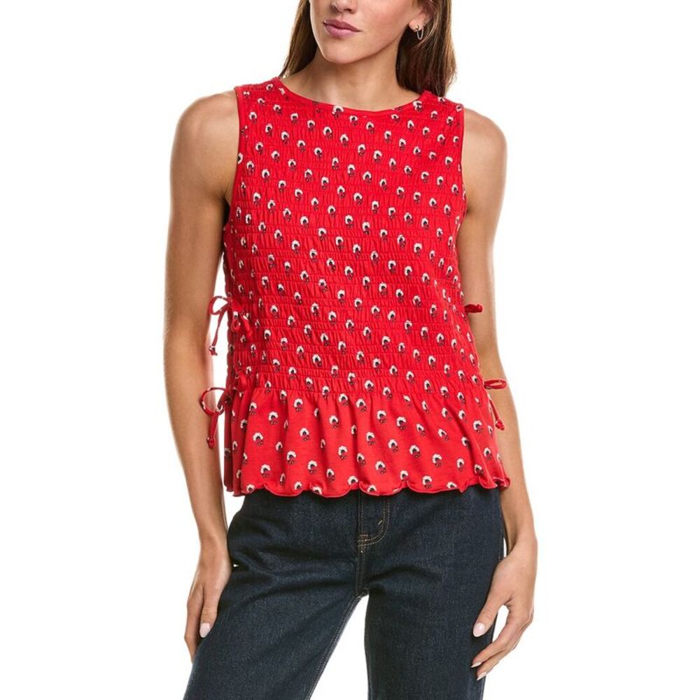 Madewell Womens  Side-Tie Smocked Tank, Red